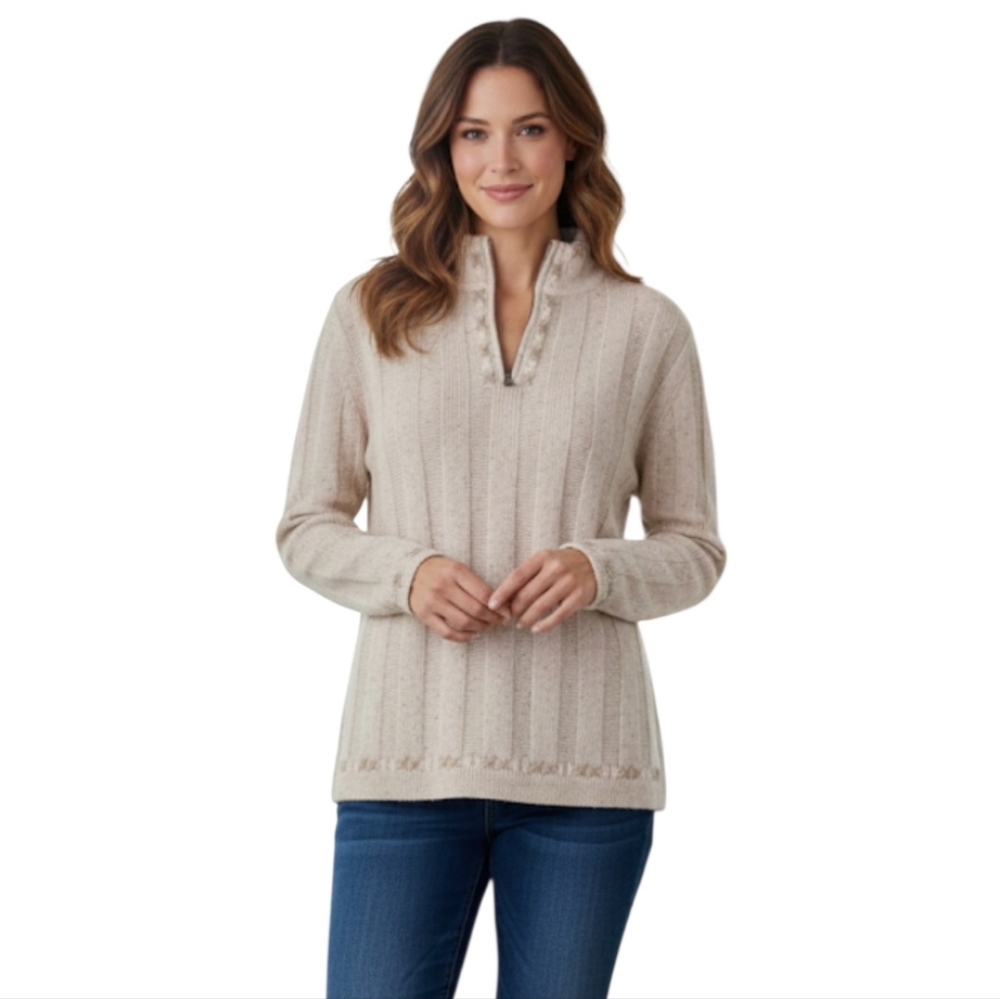 Woolrich Beige Ribbed Wool Blend Quarter-Zip Sweater - Size 2X